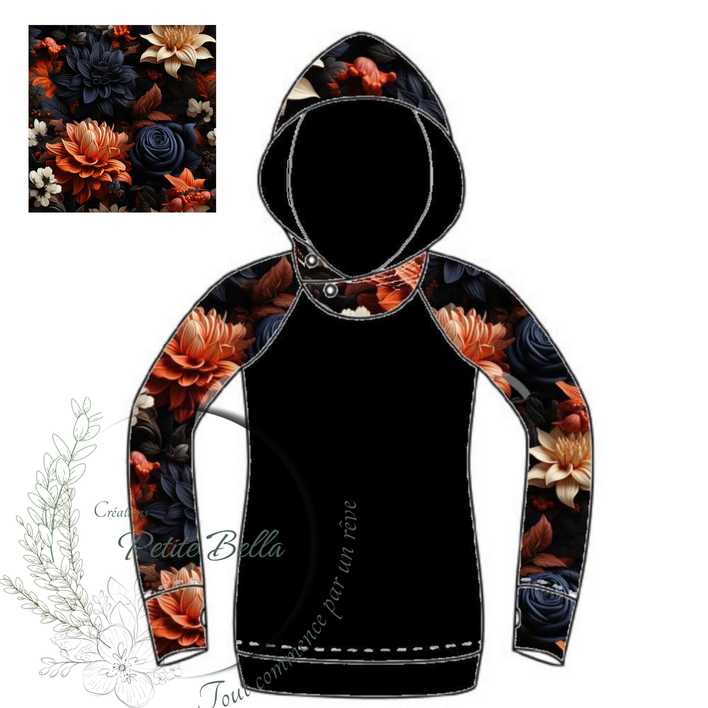 ***Précommande hoodie Bella fleurs profonde ***