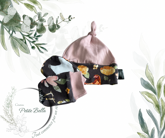 ENS bonnet mitaine poule rose