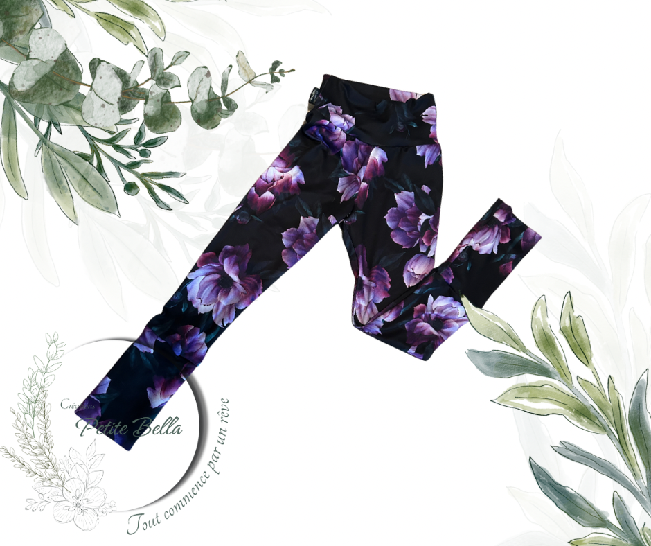 Legging évolutif 3-6 fleurs mauve