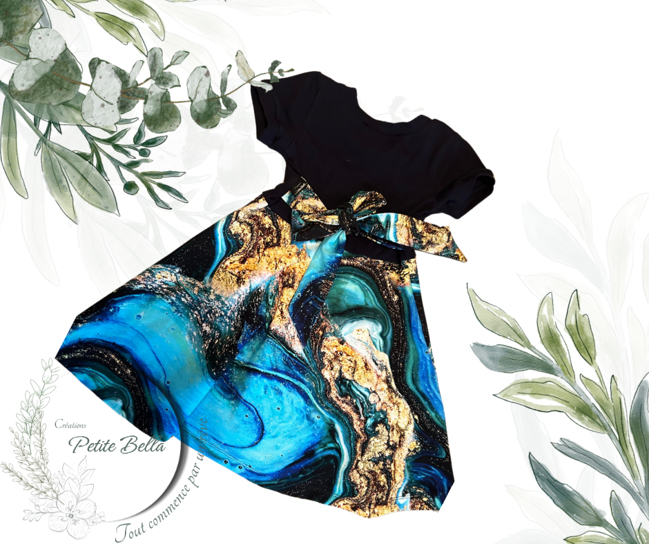 Robe Océane, marble bleu 3-6 ans